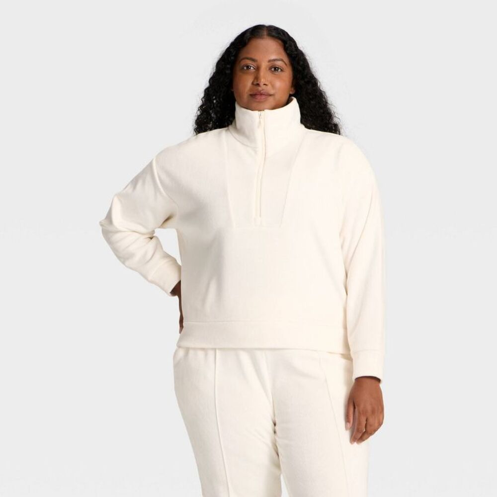 All In Motion - Women's Velour Ribbed 1/2 Zip Sweatshirt - All In  Cream - Picture 4 of 4